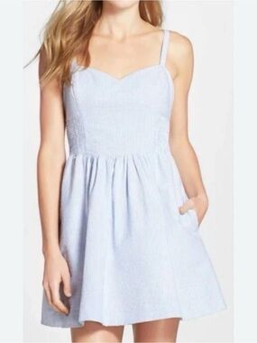 Lilly Pulitzer Christine Seersucker Dress in blue and white stripe